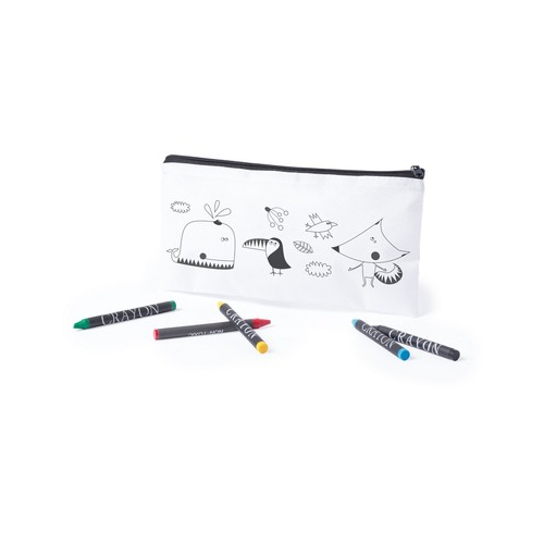 Piórnik do kolorowania, kredki biały