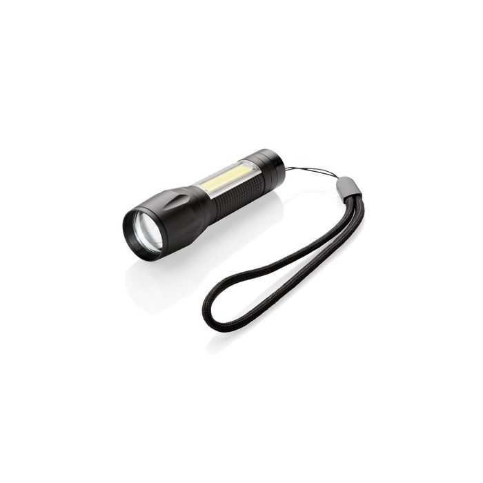 Kieszonkowa latarka LED 3W ze światłem COB czarny