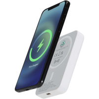 Acrab magnetyczny bezprzewodowy powerbank o pojemności 5000 mAh i mocy 15 W z technologią PD 20 W — wykonany z tworzyw sztycznych pochodzących z recyklingu.