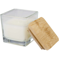 Ambra kwadratowa świeca w szkle z bambusową pokrywką