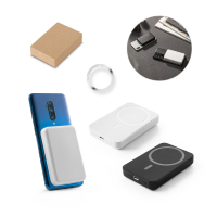 AMPERE 5. Magnetyczny power bank 5 000 mAh z superszybką ładowarką bezprzewodową 15 W wykonany w ABS pochodzącego z recyklingu (100% rABS)