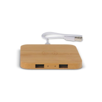Bamboo Wireless charger with 2 USB hubs 5W, drewniany
