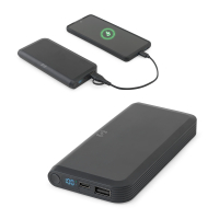 BECKER 10. Power bank o pojemności 10 000 mAh wykonany z ABS pochodzącego z recyklingu (100% rABS) z superszybką ładowarką bezprzewodową o mocy 15 W