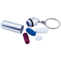 Brelok do kluczy z pojemnikiem na tabletki srebrny