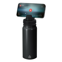 Butelka termiczna 600 ml ze stali nierdzewnej z recyklingu, magnetyczny obrotowy stojak na telefon czarny