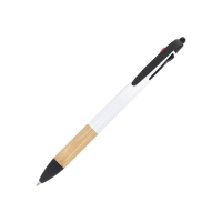 Długopis 3-kolorowy z uchwytem z bambusa, biały