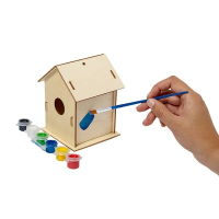 Domek dla ptaków do malowania, 6 farbek i pędzelek drewno