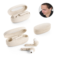 FOURIER. Bezprzewodowe słuchawki douszne z 3-godzinną żywotnością baterii wykonane z włókna słomy pszenicznej i PP