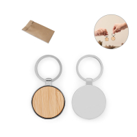 GASTON ROUND. Okrągły żelazny brelok z cynku i bambusa