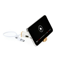 Hub USB i USB-C ze zrecyklingowanych kartoników po mleku, stojak na telefon biały