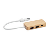 HUBBAM - 3-portowy bambusowy hub USB, Drewna