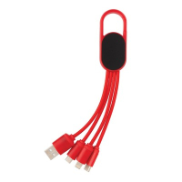 Kabel do ładowania 4 w 1 z karabińczykiem czerwony