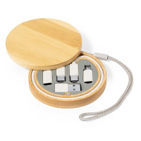 Kabel do ładowania i synchronizacji ze słomy pszenicznej, 3 adaptery w komplecie, bambusowe etui z zawieszką neutralny