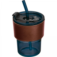 Kubek szklany ze słomką 320 ml, granatowy