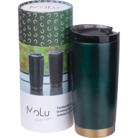 Kubek termiczny stalowy z recyklingu LA LOUVIERE MoLu 540 ml, ciemnozielony