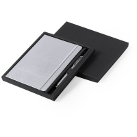 Notatnik ok. A5, pióro kulkowe srebrny