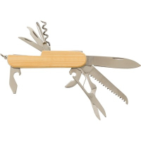 Nóż wielofunkcyjny 9 el., scyzoryk, brelok drewno