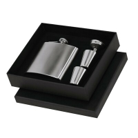 Piersiówka 175 ml ze stali nierdzewnej z recyklingu, 2 kieliszki, lejek srebrny