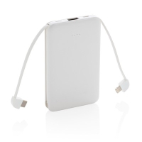 Power bank 5000 mAh, zintegrowany kabel 3 w 1 biały