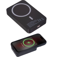Power bank magnetyczny z ABS z recyklingu 10 000 mAh DONNA, czarny