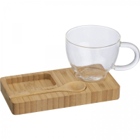 Taca z łyżeczką i szklanym kubkiem 150 ml ROSA, beżowy