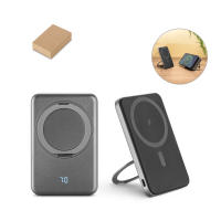 WARSHEL 5. Magnetyczny power bank 5'000 mAh z superszybką ładowarką bezprzewodową 15 W z recyklingowanego ABS (100% rABS) z podstawką