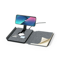 Wielofunkcyjny notatnik RPET A5, magnetyczna ładowarka bezprzewodowa 10W, power bank 5000 mAh szary