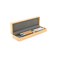 Zestaw bambusowy długopis i pióro kulkowe w pudełku, drewniany