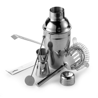 Zestaw do koktajli, shaker, szczypce do lodu, łyżka srebrny