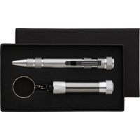 Zestaw narzędzi, śrubokręt (8 el.), latarka 3 LED szary