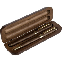 Zestaw piśmienniczy, długopis i pióro kulkowe brązowy
