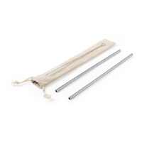 Zestaw słomek wielokrotnego użytku, 2 szt. z czyścikiem srebrny