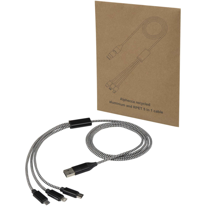 Alphecca - kabel ładujący 5 w 1 wykonany z recyklingowanego aluminium i tworzywa RPET  