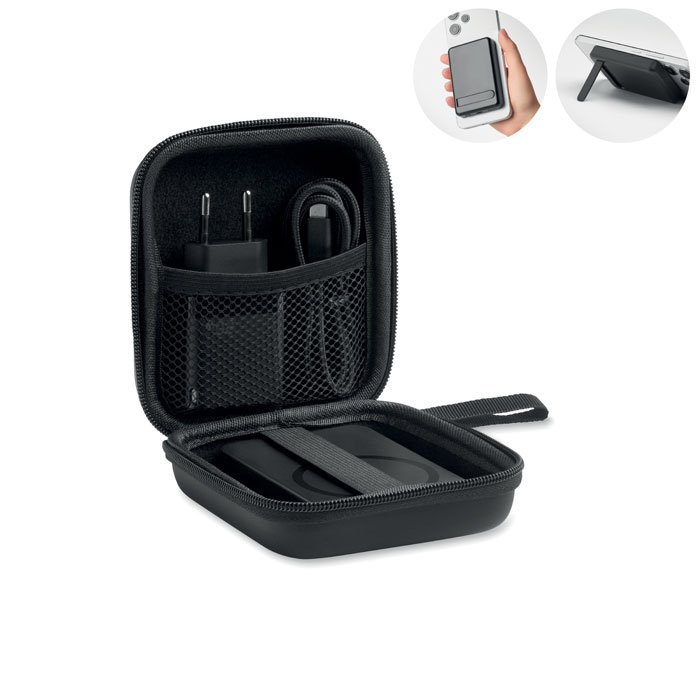 ATLAS - Magnetyczny powerbank 5000mAh, Czarny