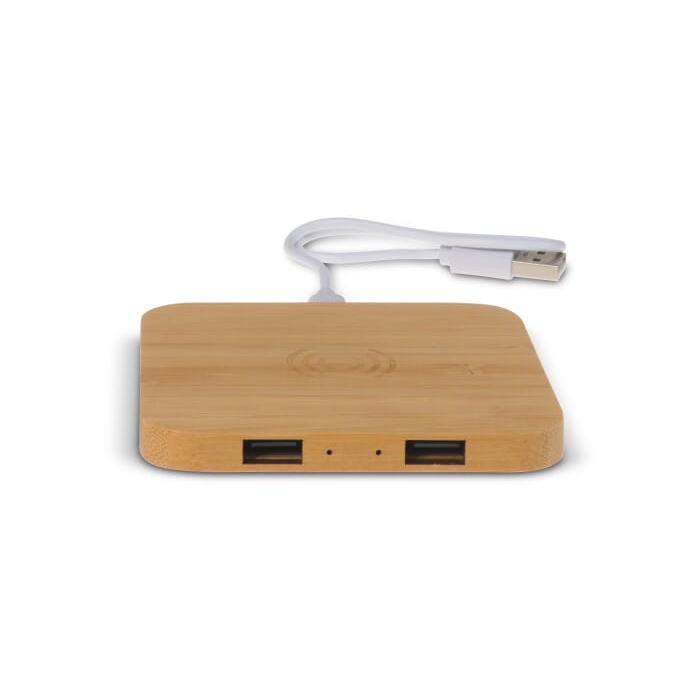 Bamboo Wireless charger with 2 USB hubs 5W, drewniany