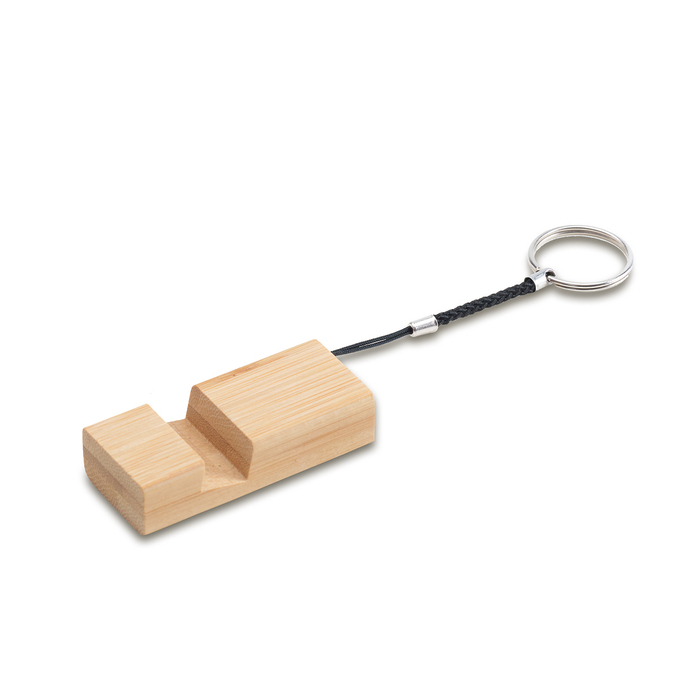 Bambusowy brelok z podstawką pod telefon, beżowy