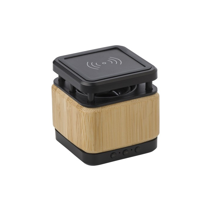 Bambusowy głośnik bezprzewodowy 3W, ładowarka bezprzewodowa 3W brązowy