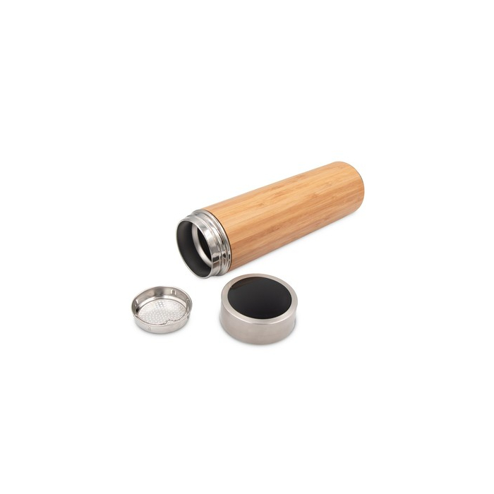 Bambusowy termos 500 ml, posiada sitko zatrzymujące fusy oraz cyfrowy wyświetlacz temperatury napojów | Georgia drewno