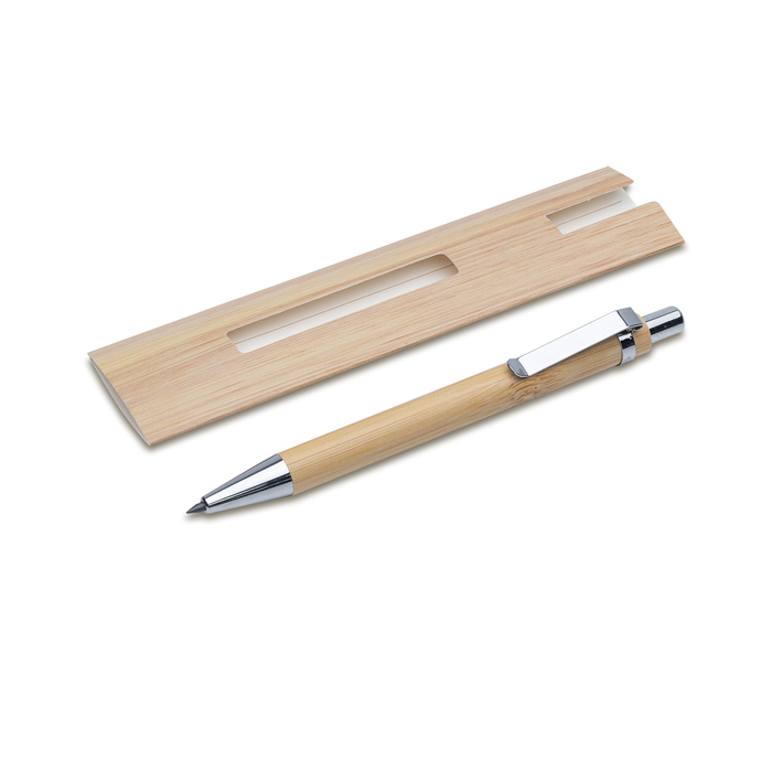 Bambusowy, wieczny długopis/ołówek w etui Lakimus, beżowy