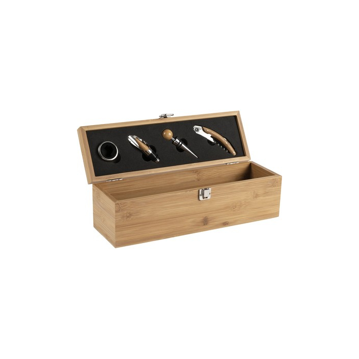 Bambusowy zestaw do wina, 4 el., skrzynka do wina 1 el. drewno