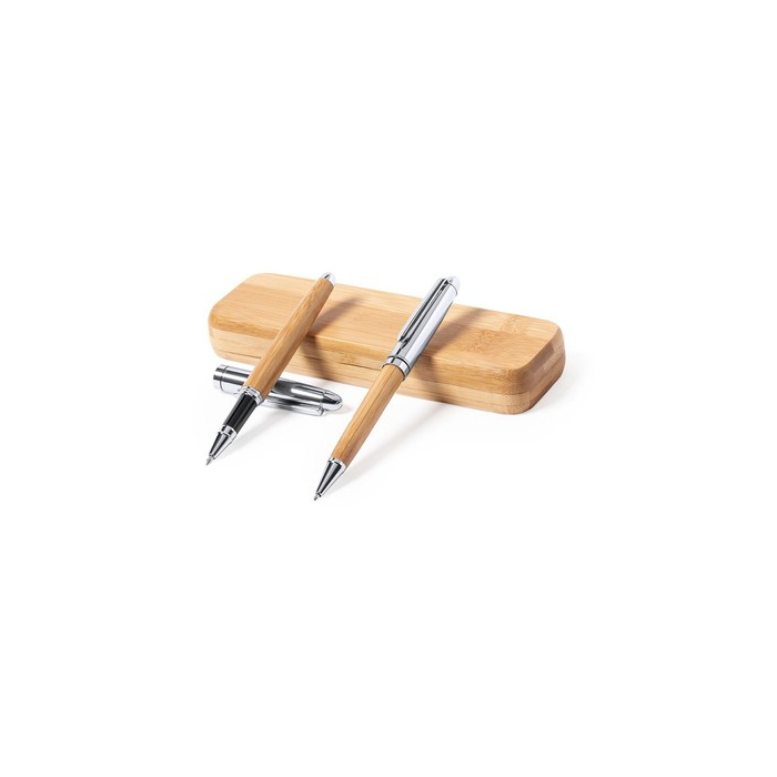 Bambusowy zestaw piśmienny, długopis i pióro kulkowe jasnobrązowy