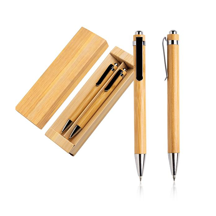Bambusowy zestaw piśmienny z metalowymi elementami w etui / Dubbo