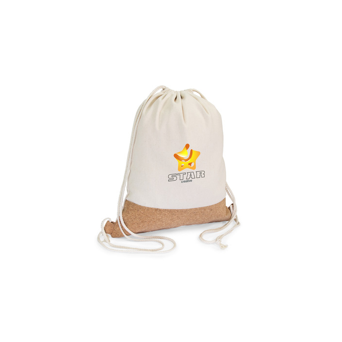 Bawełniany worek ze sznurkiem z korkowym elementem | Rontay beżowy