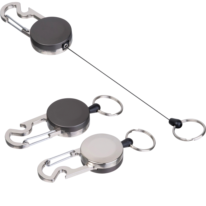 Brelok do kluczy z linką, karabińczykiem i otwieraczem do butelek PEGGY, czarny