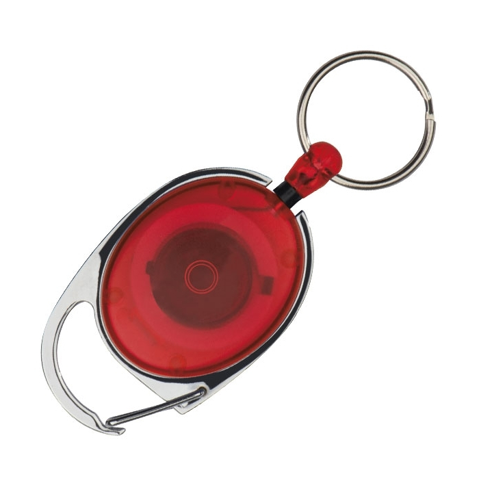 Brelok z karabińczykiem i zwijaną linką EMPLOYEE, czerwony