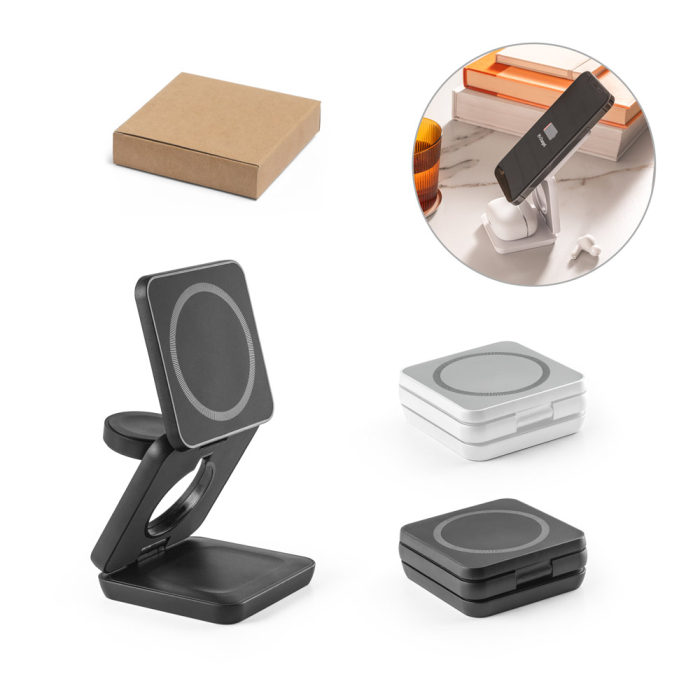 BROGLIE. Superszybka bezprzewodowa ładowarka magnetyczna 3 w 1 o mocy 15 W wykonana w ABS pochodzącego z recyklingu (100% rABS)