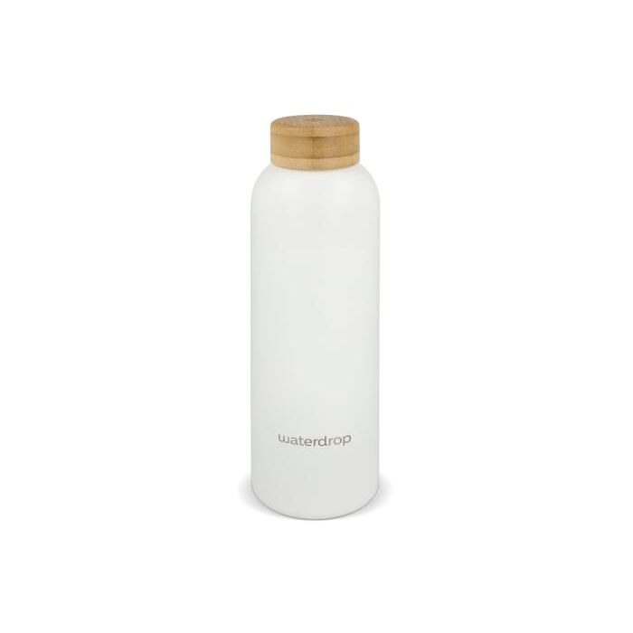Butelka ze stali nierdzewnej Waterdrop z bambusową nakrętką 600 ml, biały