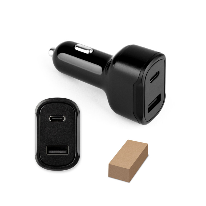 DIRAC. Adapter do zapalniczki z portem USB-A 18W i USB-C 20W wykonany w 100% z rABS