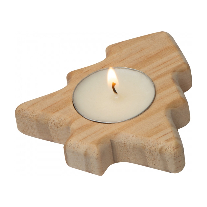 Drewniany świecznik w kształcie choinki, beżowy