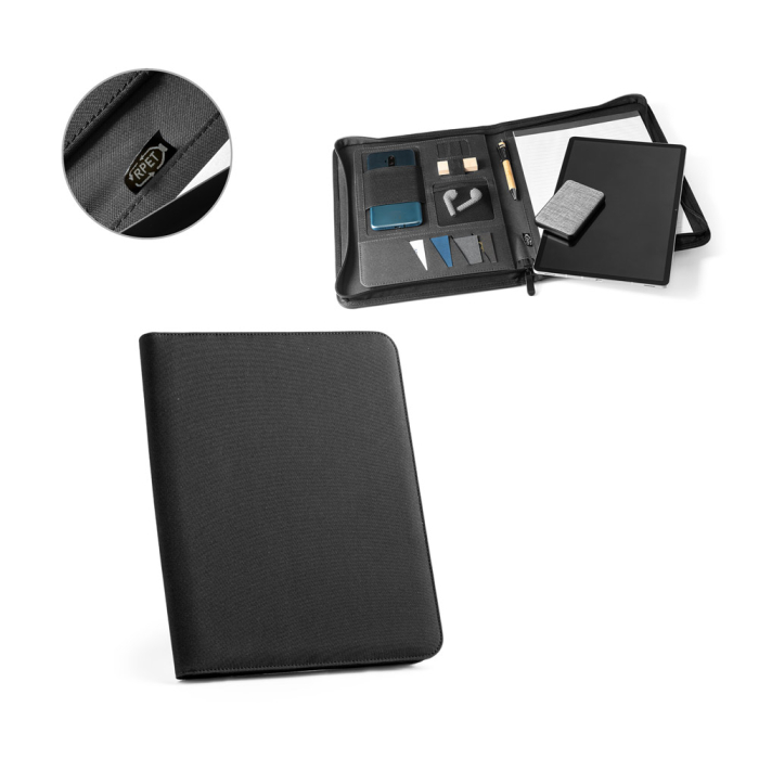 EMERGE FOLDER. Teczka A4 poliestru pochodzącego (100% rPET) 300D z zamkiem błyskawicznym